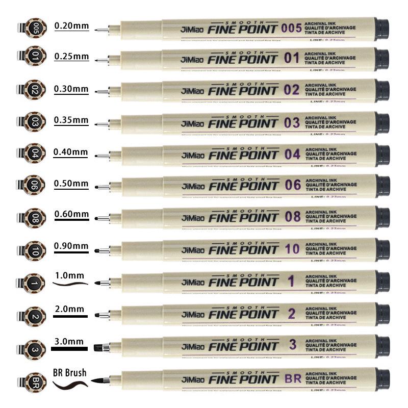 Cross-Stitch Needle Pen: 12 Line Widths, Fine Liner, Water-Based Manga Sketch Pen