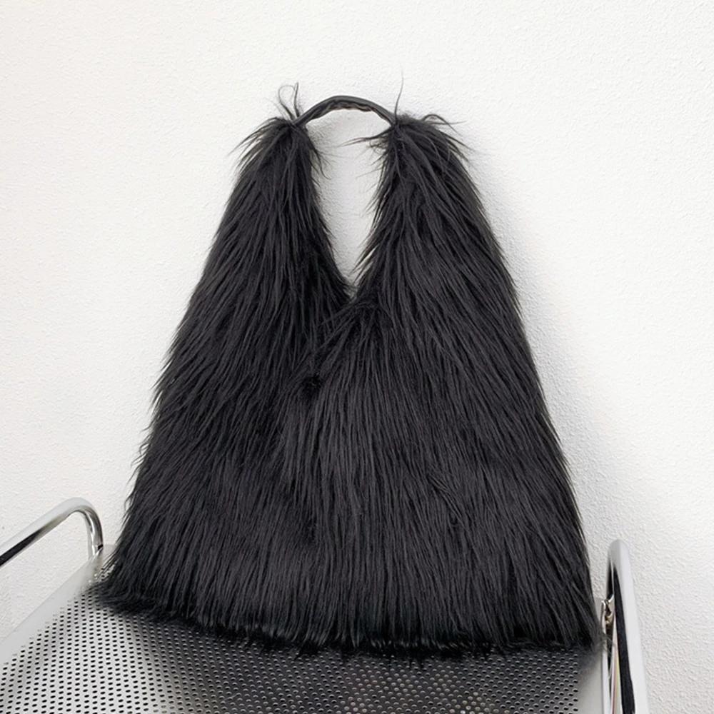 Luxuriöse Flauschige Plüsch Damen Umhängetasche Weiche Kunstpelz Taschen für Damen Übergröße Handtasche Winter Puffy Hobo Designer Shopper Tragetasche
