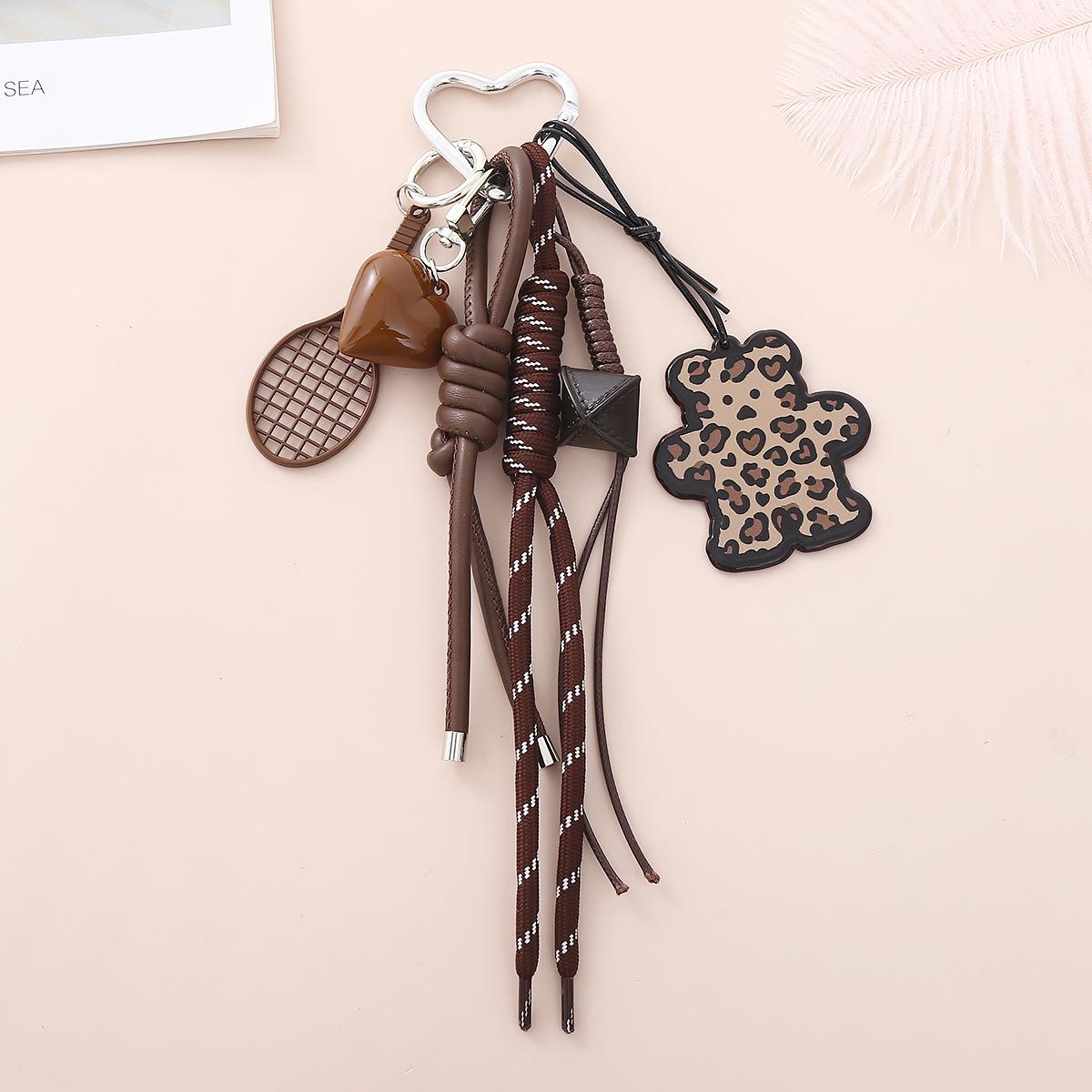

INS Style Little Bear Pendant Keychain Cute Woven Rope Tennis Racket DIY Accessories Bag Hanging Piece Gift A235