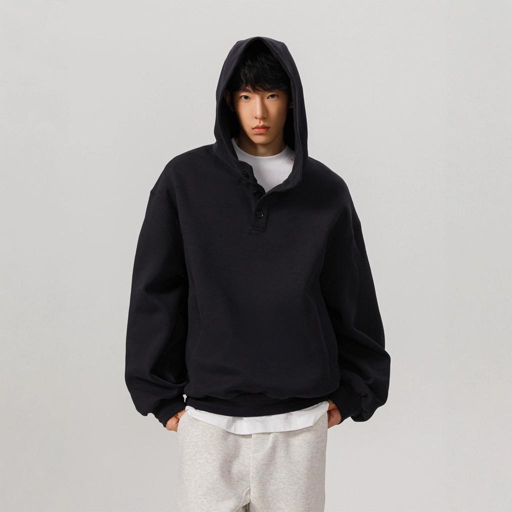 Men's 450g Heavyweight Boxy Cropped Hoodie, Button-Up, American Style for Spring/Autumn