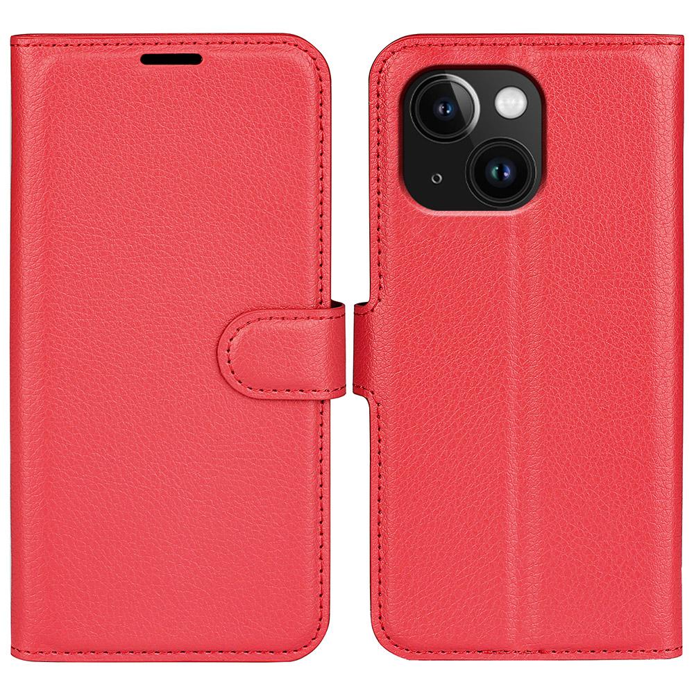 For iPhone 15 Plus Wallet Case Litchi Texture Shockproof Leather Flip Stand Phone Cover