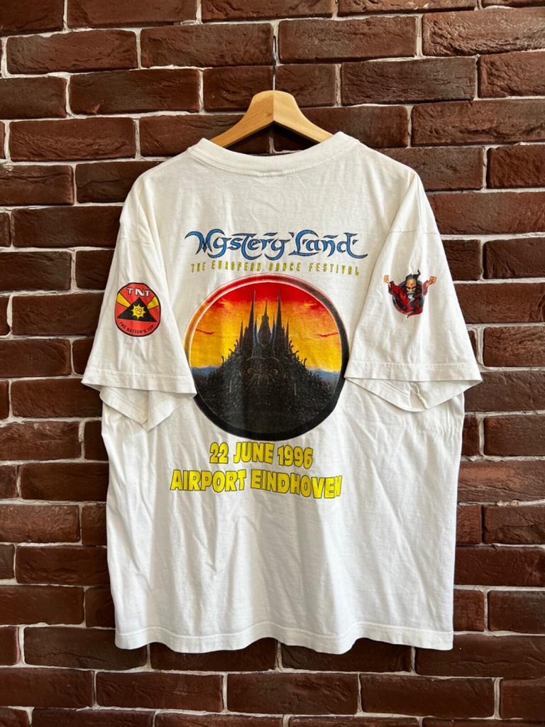 Vintage 1996 Mysteryland Gabber Trance Thunderdome Band T-shirt XL Wit Unisex T-shirt