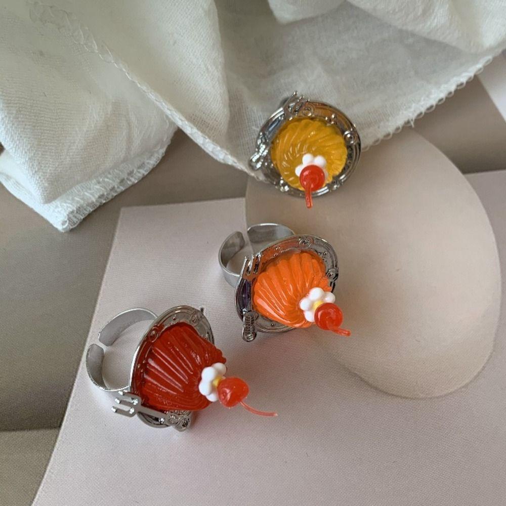 Spoon Mousse Cake Rings Open Jelly Finger Ring Fashion Adjustable Dessert Ring  Couples