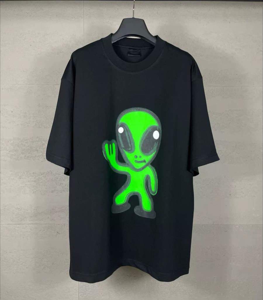 Summer New Trendy Brand Alien Smiley Face Printing Loose Short-sleeved T-shirt Men and Women Casual Versatile Plus Szie T-shirt