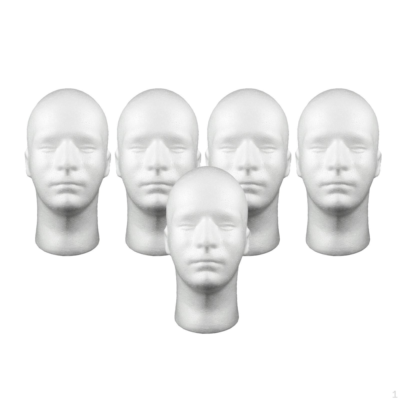 

5Pcs Male Foam Head Model Hat Wig Show Display Stand Rack White