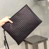 Mens Genuine Leather Woven Clutch Bag Handcrafted Top Grain Cowhide Business Wallet Commute