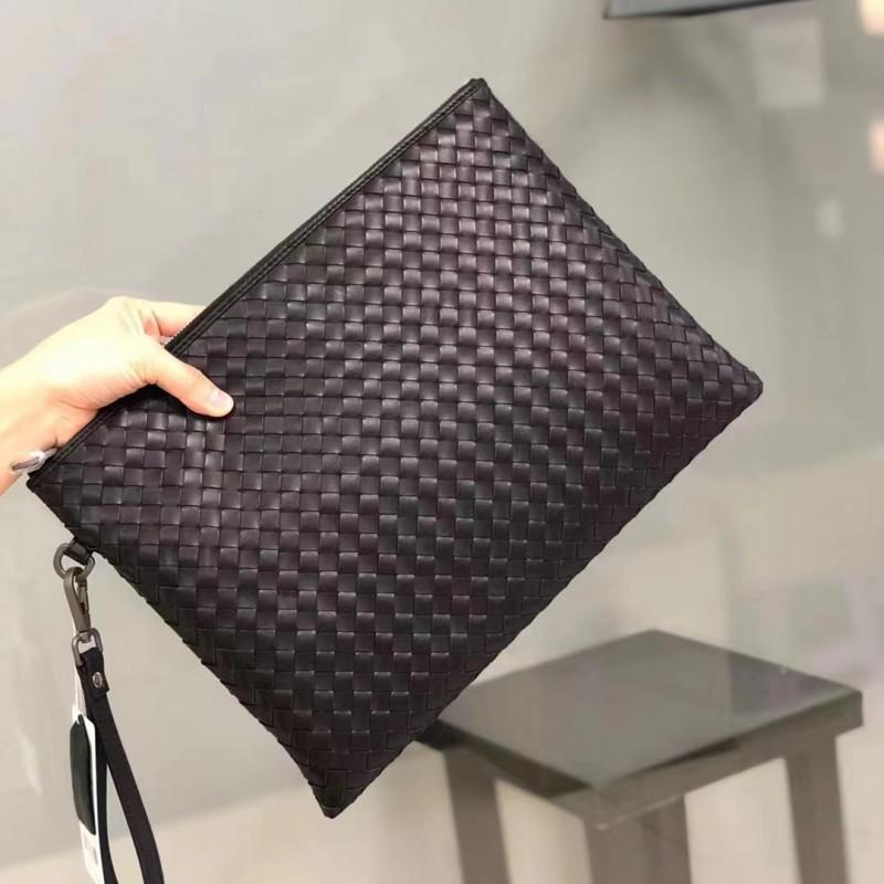 Mens Genuine Leather Woven Clutch Bag Handcrafted Top Grain Cowhide Business Wallet Commute