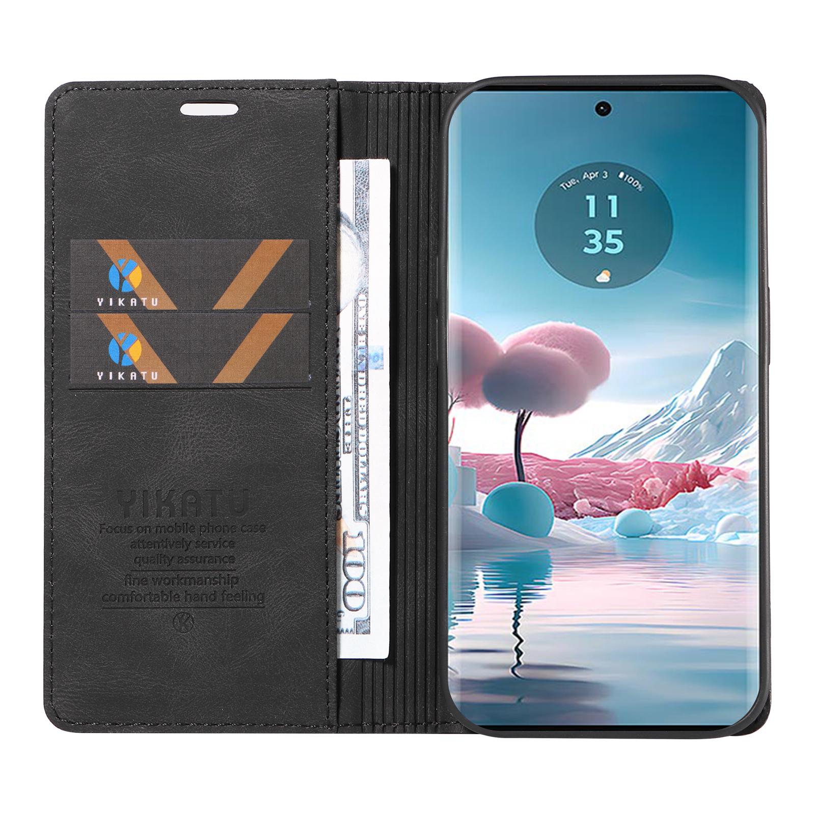 

YIKATU YK-004 For Motorola Edge 40 Neo 5G Magnetic Case Skin-touch Leather Stand Wallet Phone Cover Black