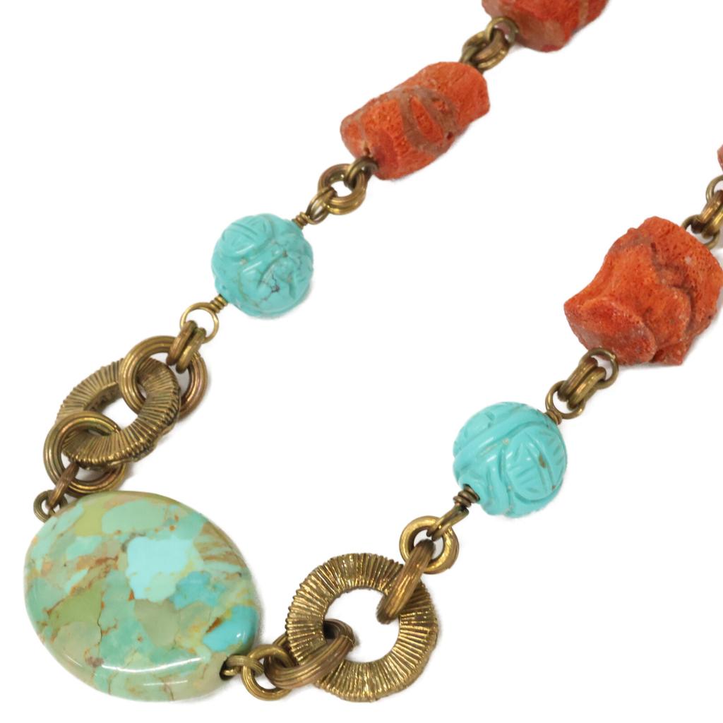 STEPHEN DWECK Turquoise/Coral Chain Necklace Gold/Red/BlueUsed