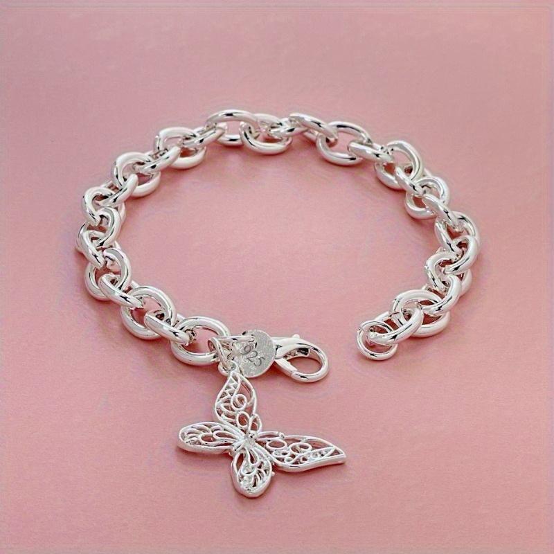 

Pretty 925 Sterling Silver Butterfly Bracelet for Women Lady Men DIY New Popular Original Wedding Jewelry Valentine s Day Gifts 20cm 8inch