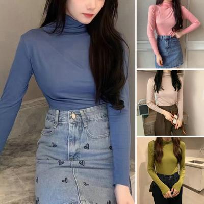 Top Intimo da Donna Slim Fit Manica Lunga Collo Alto Elastico Pullover Mantiene Caldo Colore Unico Autunno Inverno Donna Base