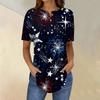 Short Sleeve Womens Tops Summer T-Shirts Print V Neck Casual Basic Tee Button Shirts Tunic Tops Independence Day