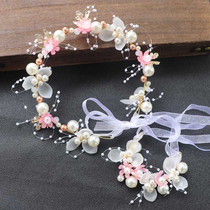 Hair Jewelry Children Gifts Spring Bohemian Girls Bridal Pearl Hair Headdress Flower Wreath Bride Garland Head Hoop Headbands