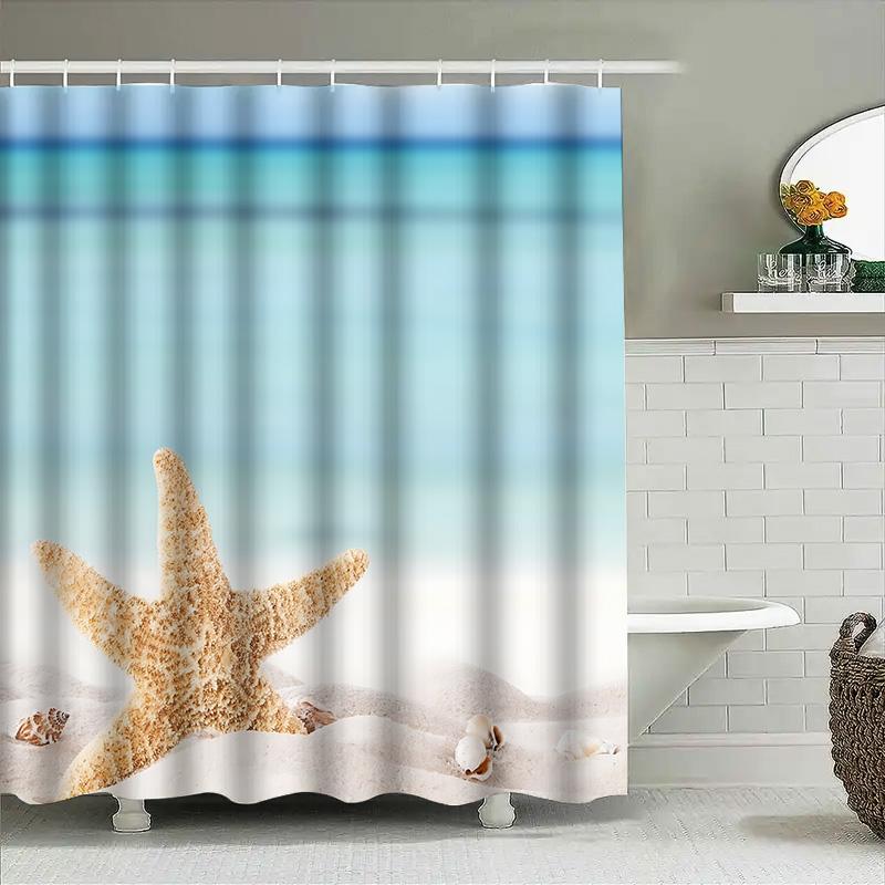 Starfish Beach Theme Shower Curtain - Waterproof And Durable - Perfect For Home Bathroom Decor Easy To Clean And Maintain