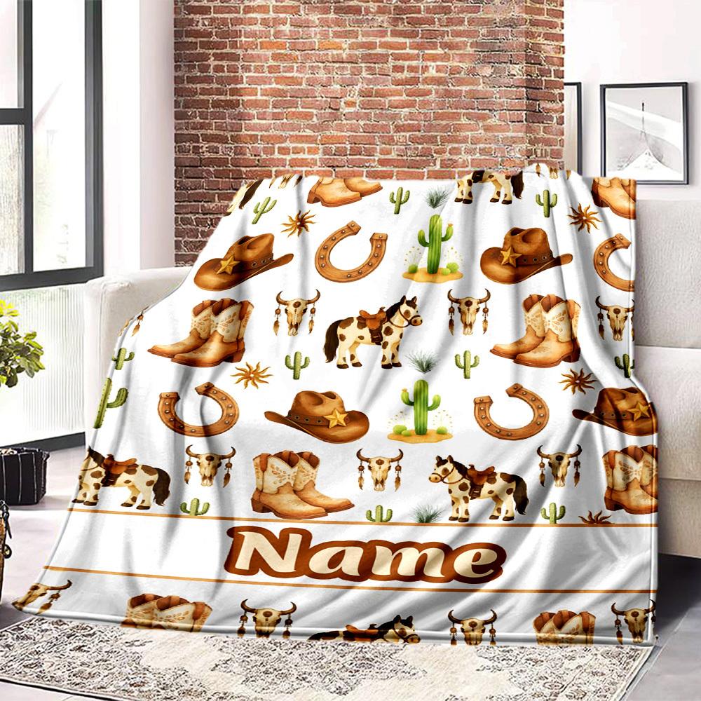Western Cowboy Theme Home Customize Your Name Blankets Comfortable Soft Portable Allseason Multipurpose Blanket For Picnics Sofas Offices Beds Living