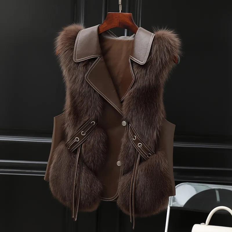 Imitation Fox Fur Vest Jacket Women Fur Vest Jacket Winter Waistcoat Short Fur Vest Female Vestcoat Sleeveless