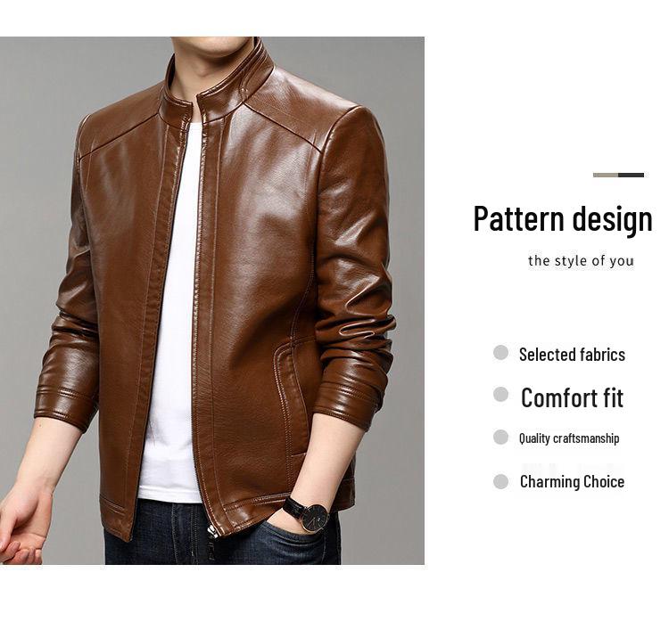 Men's Casual Autumn Leather Jacket - Middle-aged Plus Velvet Thick Style