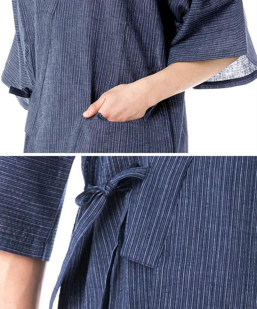Jinbei Japanese summer Day Plus Seersucker Weave Simple Thin Stripes x [KYOETSU] Men's (traditional wear) - Father's Gift, Sizes, Stylish, Cotton, (L,