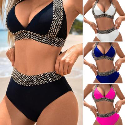 2ks/Sada Dámská Sexy Bikini Sada Halter V-výstřih Bez rukávů Podprsenka Vysoký Pas Kalhotky