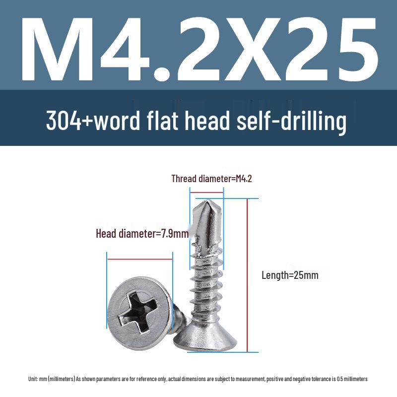 304 Stainless Steel Phillips Countersunk Head Self-Tapping Drill Tail Screw M3.9 M4.2