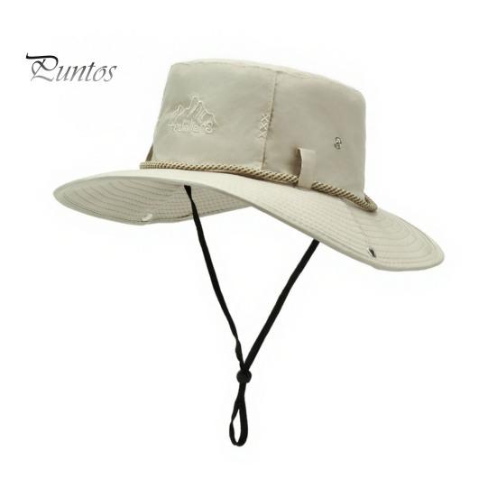 Wasserabweisender Fischer-Sonnenhut, breiter Rand, Eimerhut, UV-Schutz, wasserdicht, schnell trocknend, verstellbar, für Outdoor-Bergsteigen, mit Wind-Lanyard beige