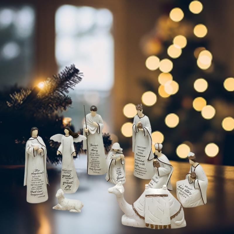 Christmas Nativity Figurine,Resins Stable Nativity Scene Holy Family Collectable Decors,Christmas Table Figure Ornament
