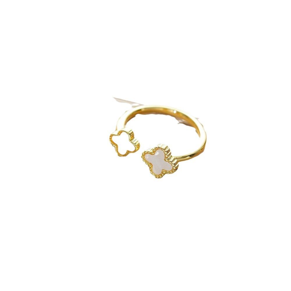 New Stainless Steel 18k Four-Leaf Clover Love Open Ring Female Fashion Light Luxury Design Ring