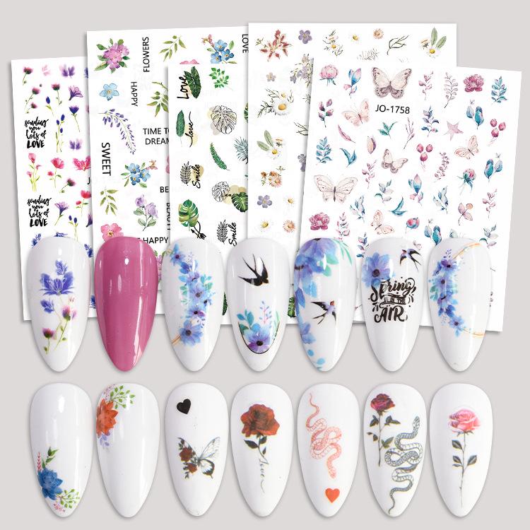 3D Colorful Flower Nail Art Stickers - Sunflower & Rose Self-Adhesive Decals