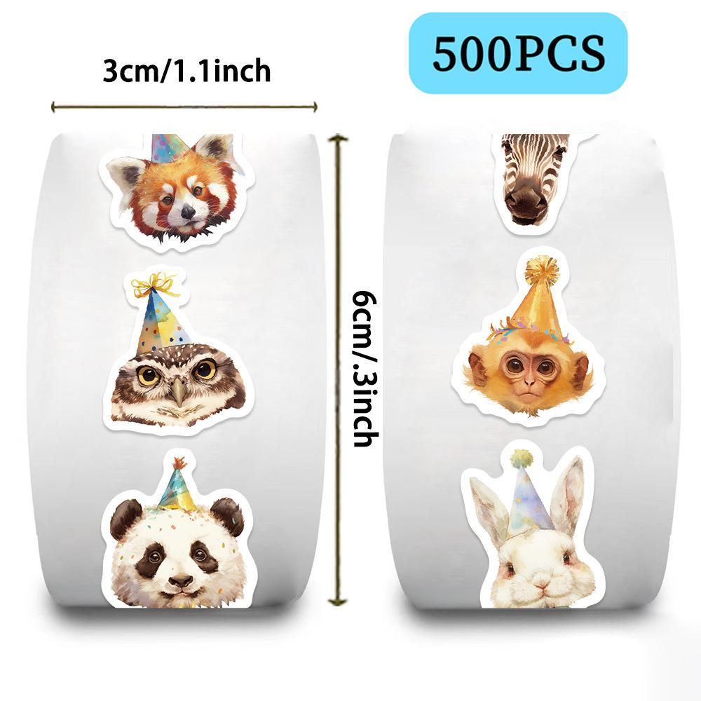 500 Pictures/roll Roll Stickers Tape Birthday Animal Stickers Handbook Material Decorative Envelope Seal Stickers