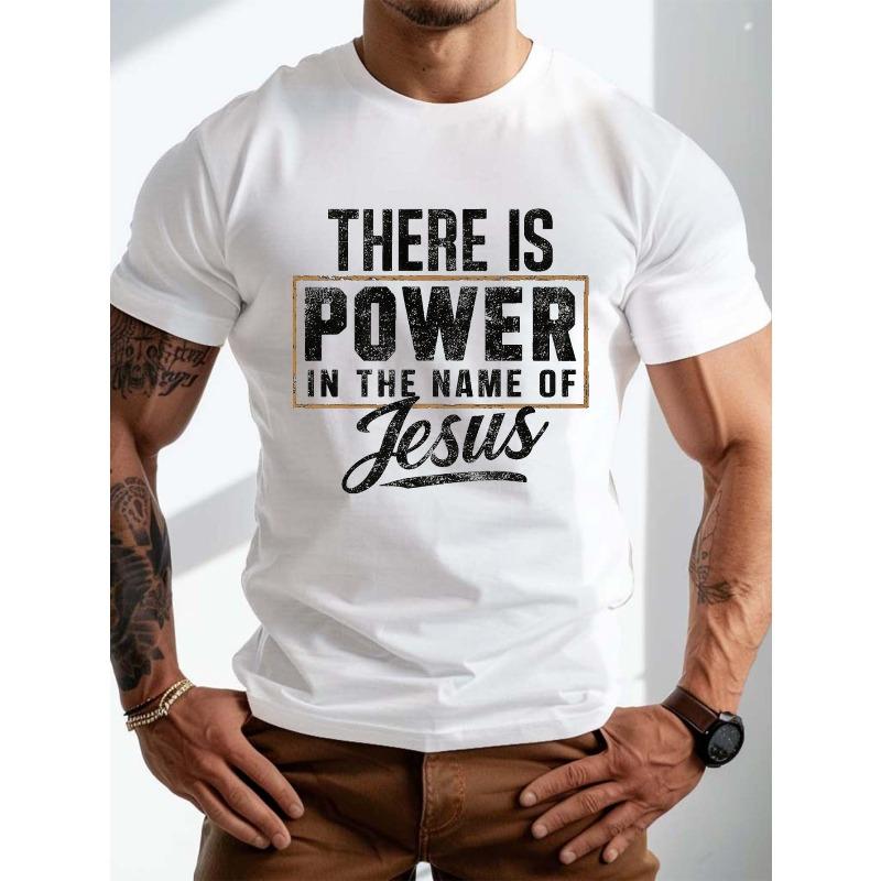 Tamanhos Europeus Plus Size Grande e Alto Camiseta de Verão Masculina de Manga Curta, Estampa Gráfica Power Jesus Tendência Tops Casuais Para o Dia a Dia