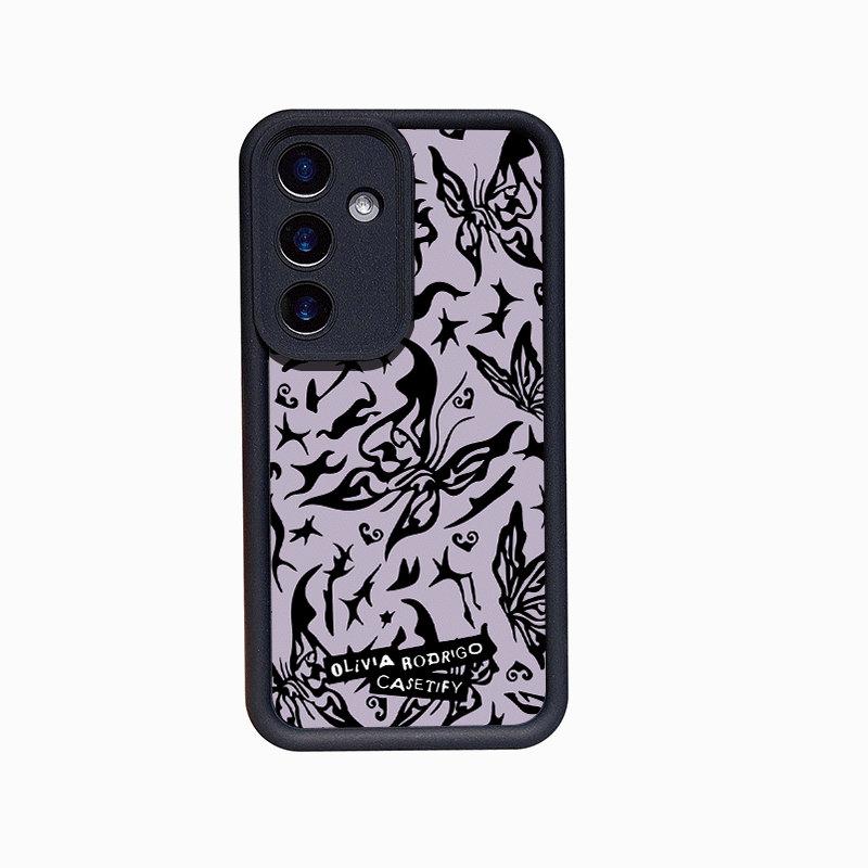 Custodia Moda Stampata con Farfalle Nere + Cordino Nero Guscio Flessibile Morbido in Silicone TPU Copertura Posteriore Completa per IPhone Samsung Xiaomi Redmi