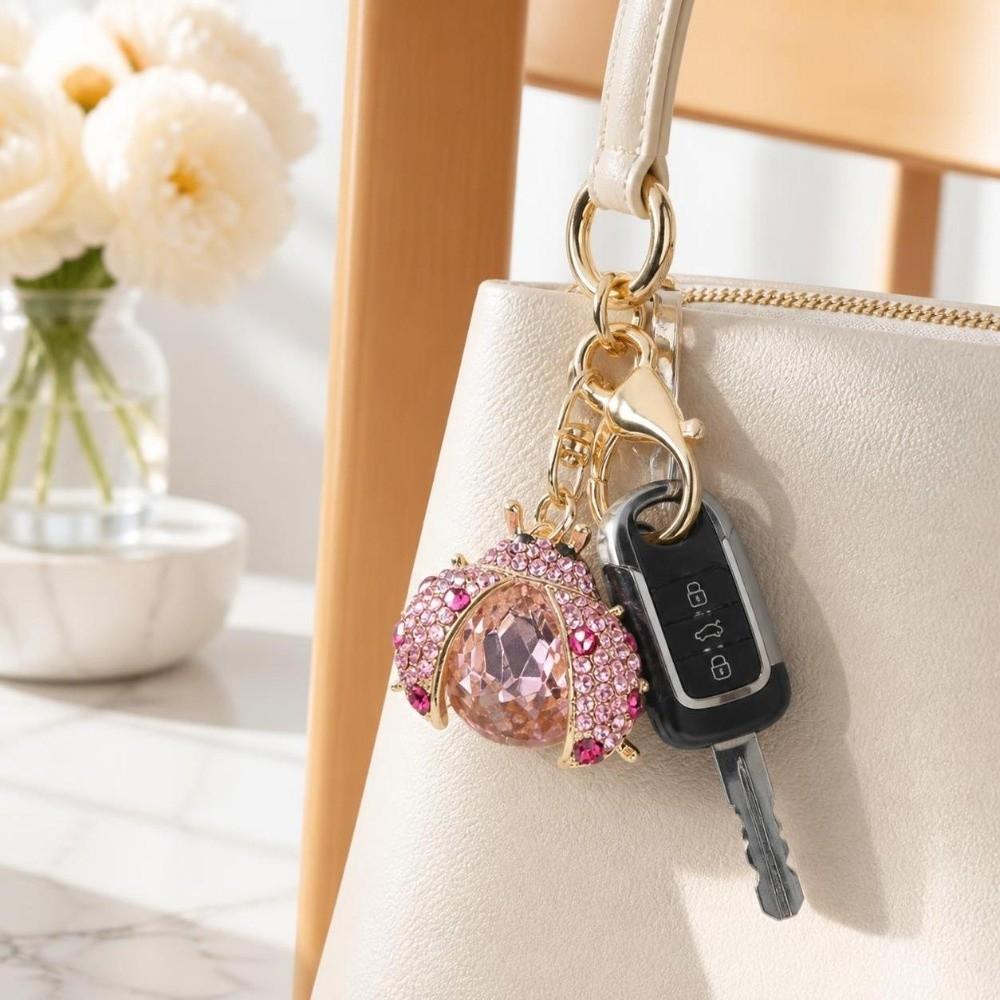 1pc Crystal Rhinestone Spotted Bug Shaped Key Chain Purse Charm Handbag Decoration