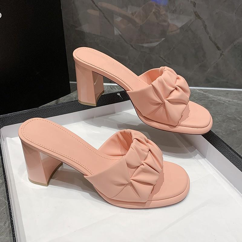Fashion New Style Luxury Women's Fashion High-heeled Casual Women Fish Mouth Shoes Ladies Shoes Square Toe Women's Slipper Zapatos Mujer