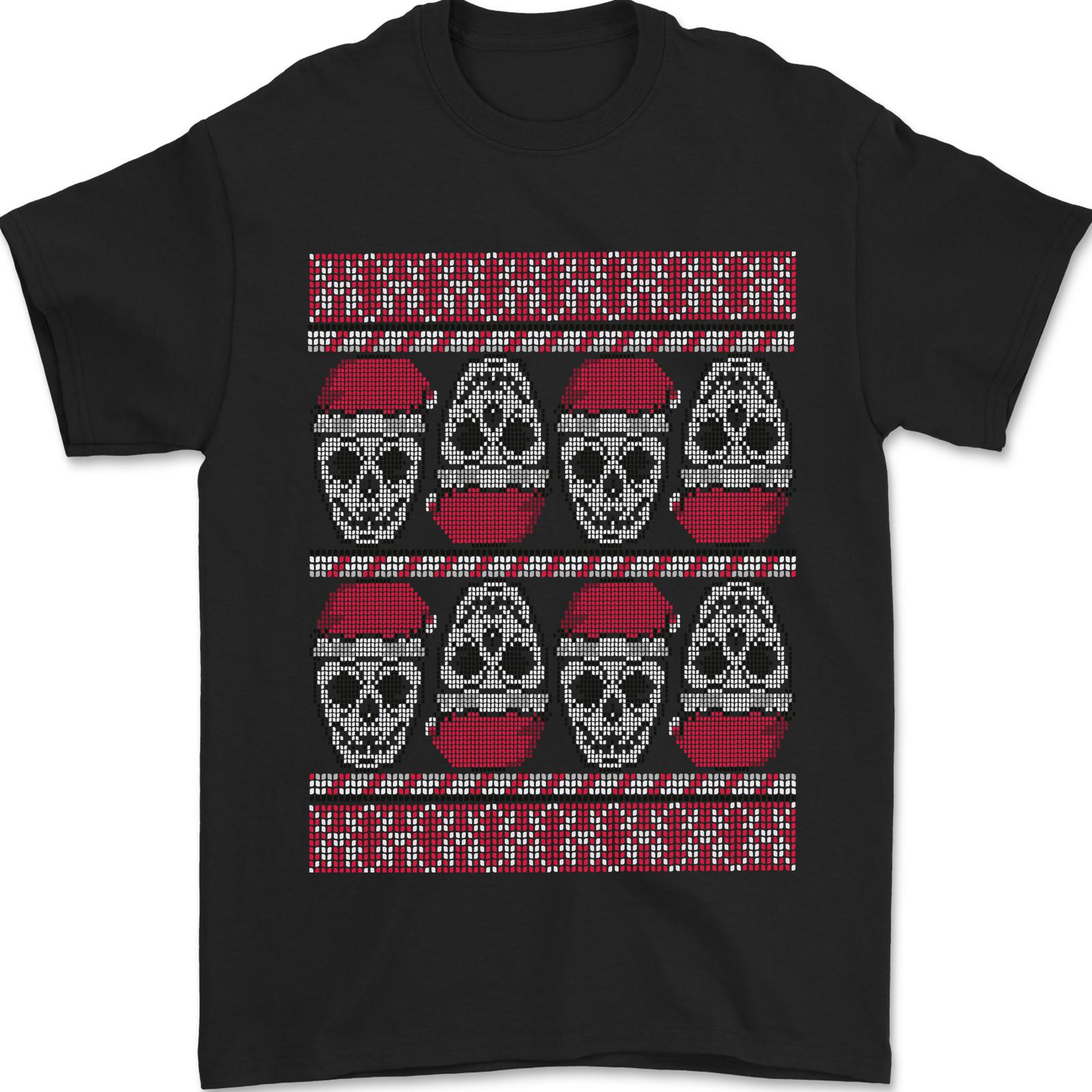 Christmas Skulls Xmas Heavy Metal Rock Music Mens T-Shirt 100% Cotton 3XL