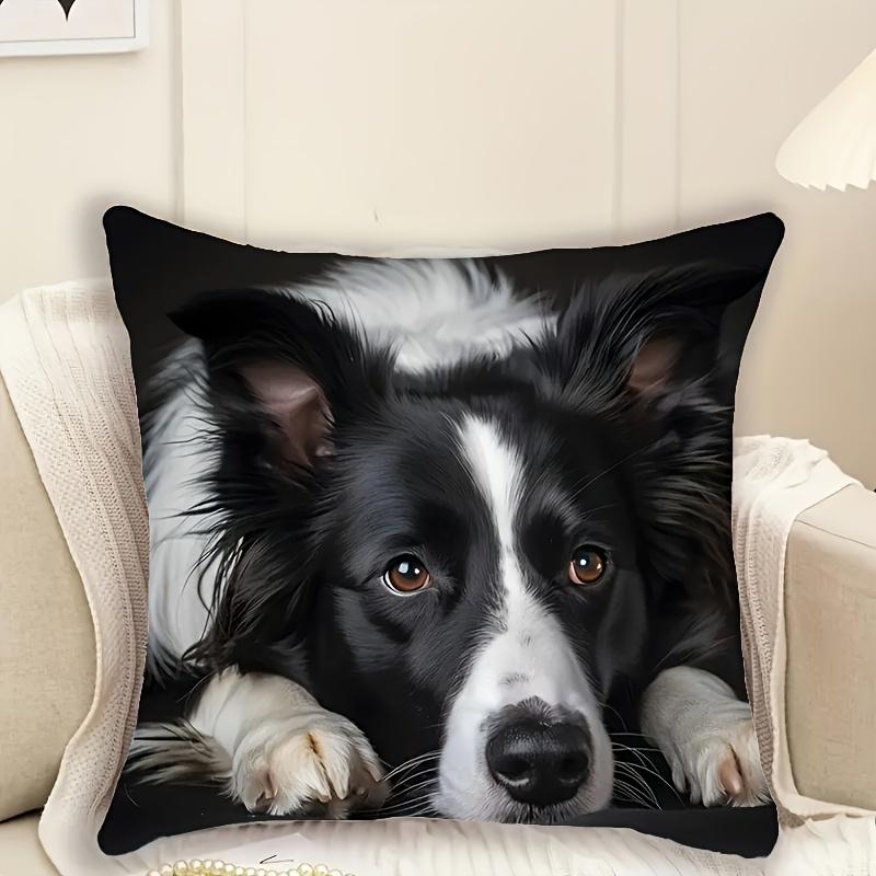 1Pc Border Collie Cute Dog Printed Throw Pillow Cover, Suitable For Sofa, Bedroom, Living Room, A Healing Gift For Dog Lovers.