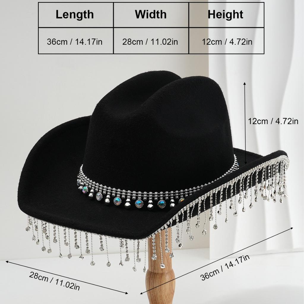 Men's and Women's Cowboy Hats, Panamanian Top Hats, Three-dimensional Round Gemstones, Round Diamonds with Rhinestone Tassels, Wedding Gifts
