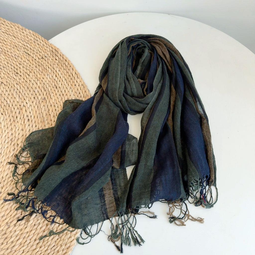 Thin Cotton And Linen Striped Scarf Men'S Casual Versatile Scarf Soft Neck Protection Silk Scarf Women'S Shawl Warm