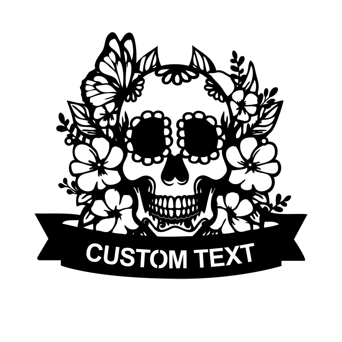 

Custom Personalized Sugar Skull Metal Sign Family Name Plaque Address Plate Man Cave Wall Decor