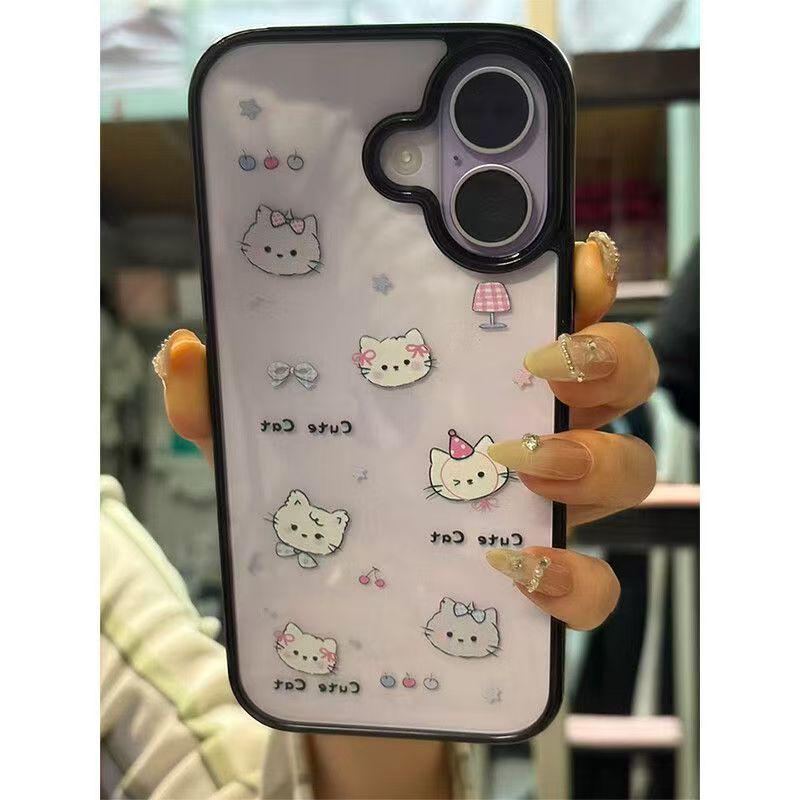 

Bow Cat Black Frame Acrylic Case for iPhone 17 Pro Max, 16, 15 Pro, 14/13 iPhone 16