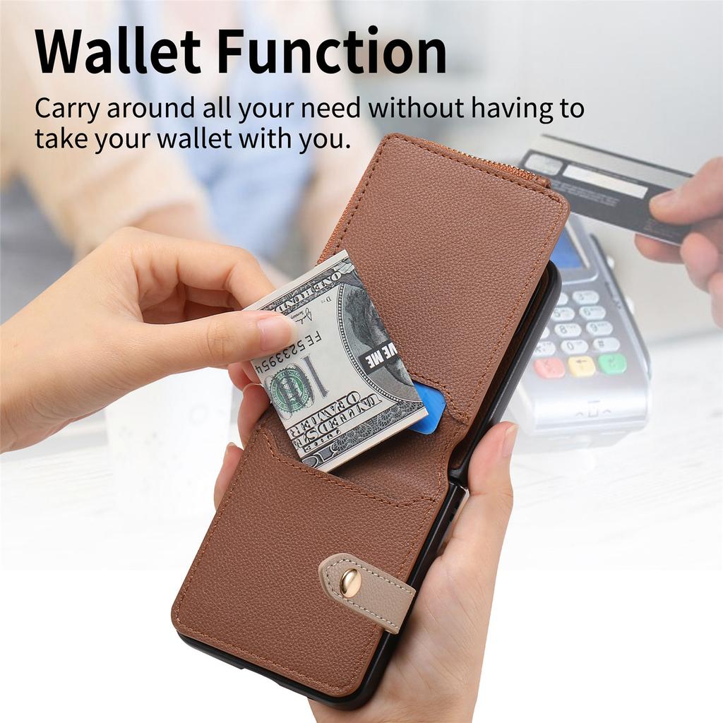 Vertical Zipper Cards Solt Wallet Leather Case for Samsung Z Flip 5 4 3 5G Stand Shockproof Flip5 Purse Ring Holder Pocket Cover