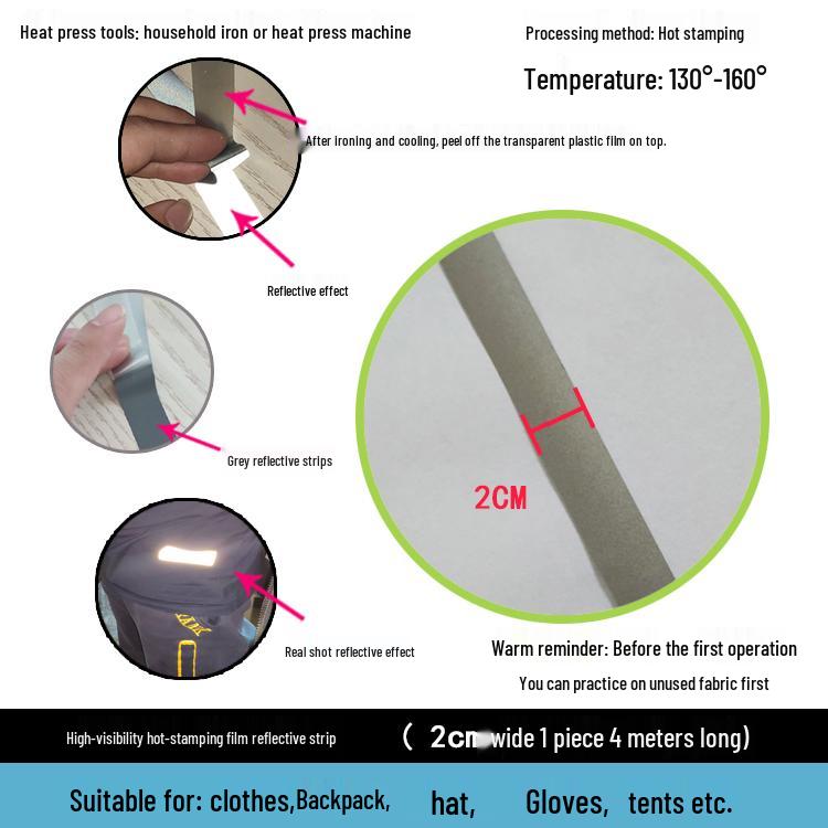 High-visibility Heat-applied Reflective Tape for Nighttime Traffic Warning, Directly Heat-pressed Onto Clothing.