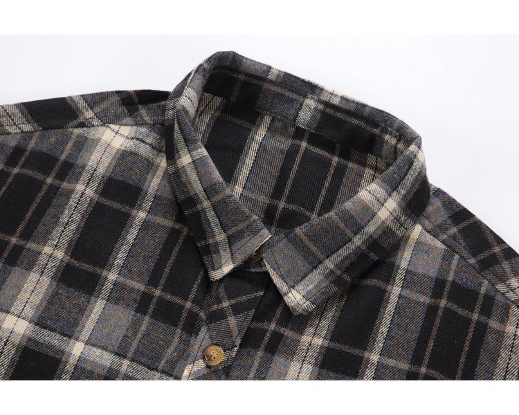 Trendy Korean Retro Plaid Plus Size Lapel Short Sleeve Shirt