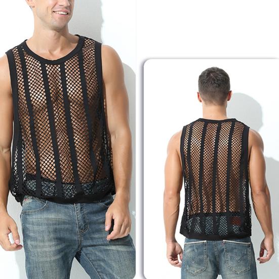Summer Men Vest Round Neck Sleeveless Ultralight Quick-drying See-Through Sexy Tank Top Fitness Singlets for Female
