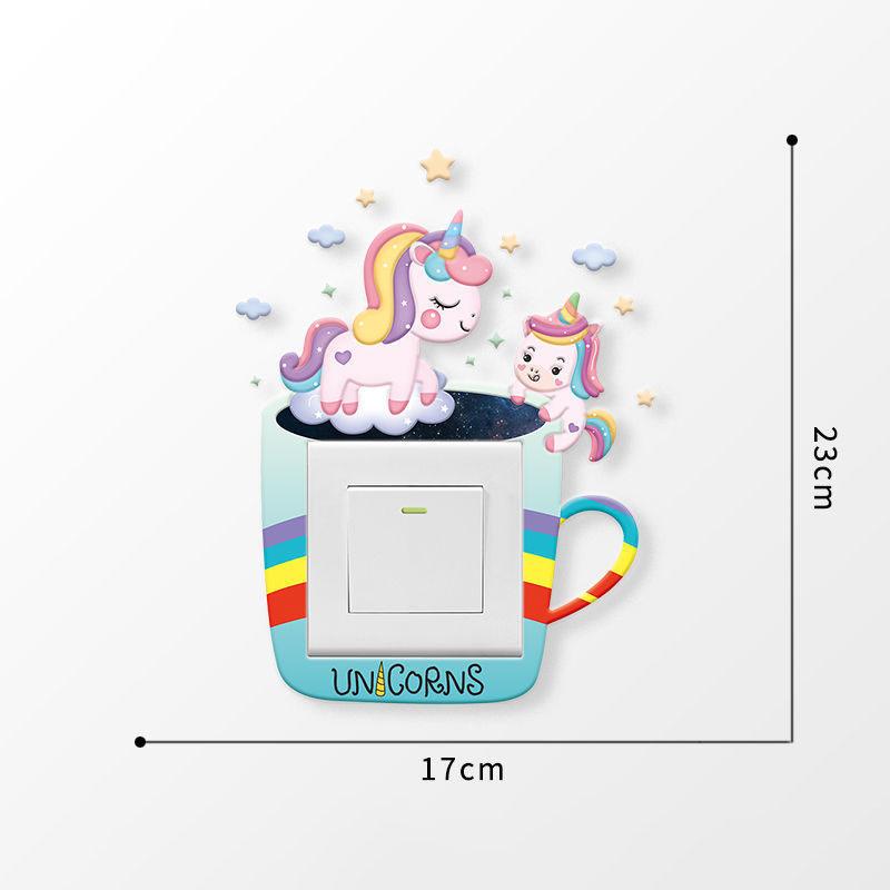 Unicorn Switch Sticker 3D Cartoon Kids Room Decor luminous Stickers Switch Cover Wall Light Unicorn Socket Stickers Decoration