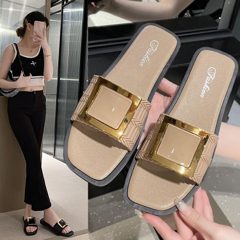 Woven Strap Lightweight Slip On Women Sandals Flat Open Toe Casual Summer Slides Comfortable Outdoor Footwear