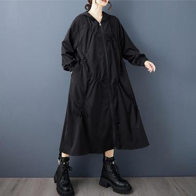 Long Sleeve Oversized Hooded Vintage Casual Loose Autumn Spring Trench Coat for Women Outerwear