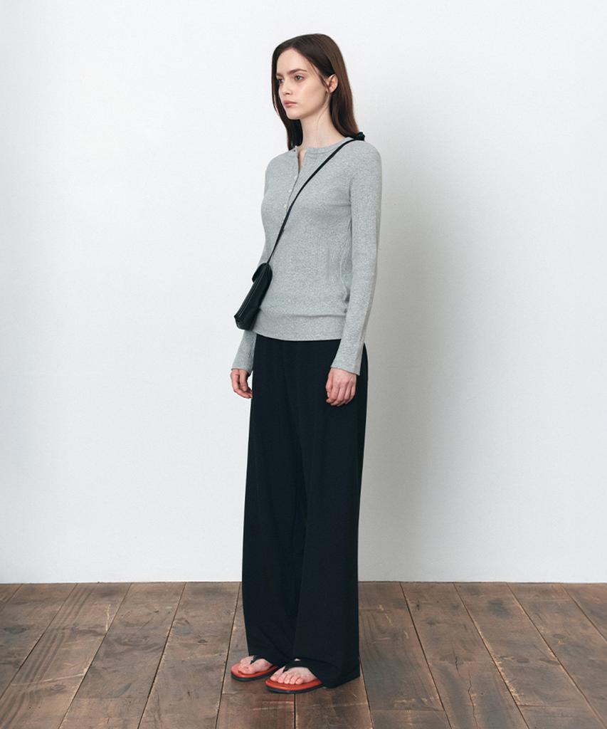 Siyajyu Sitp5245 Multi Ribbed Henley Neck T-Shirt_Melange Gray