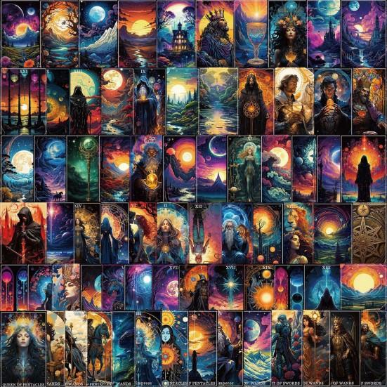 78 de bucăți autocolante cu doodle de tarot, din PVC, impermeabile, rezistente la decolorare, autocolante pentru bagaje pentru laptop, autocolante de culori strălucitoare, pentru cărți de tarot