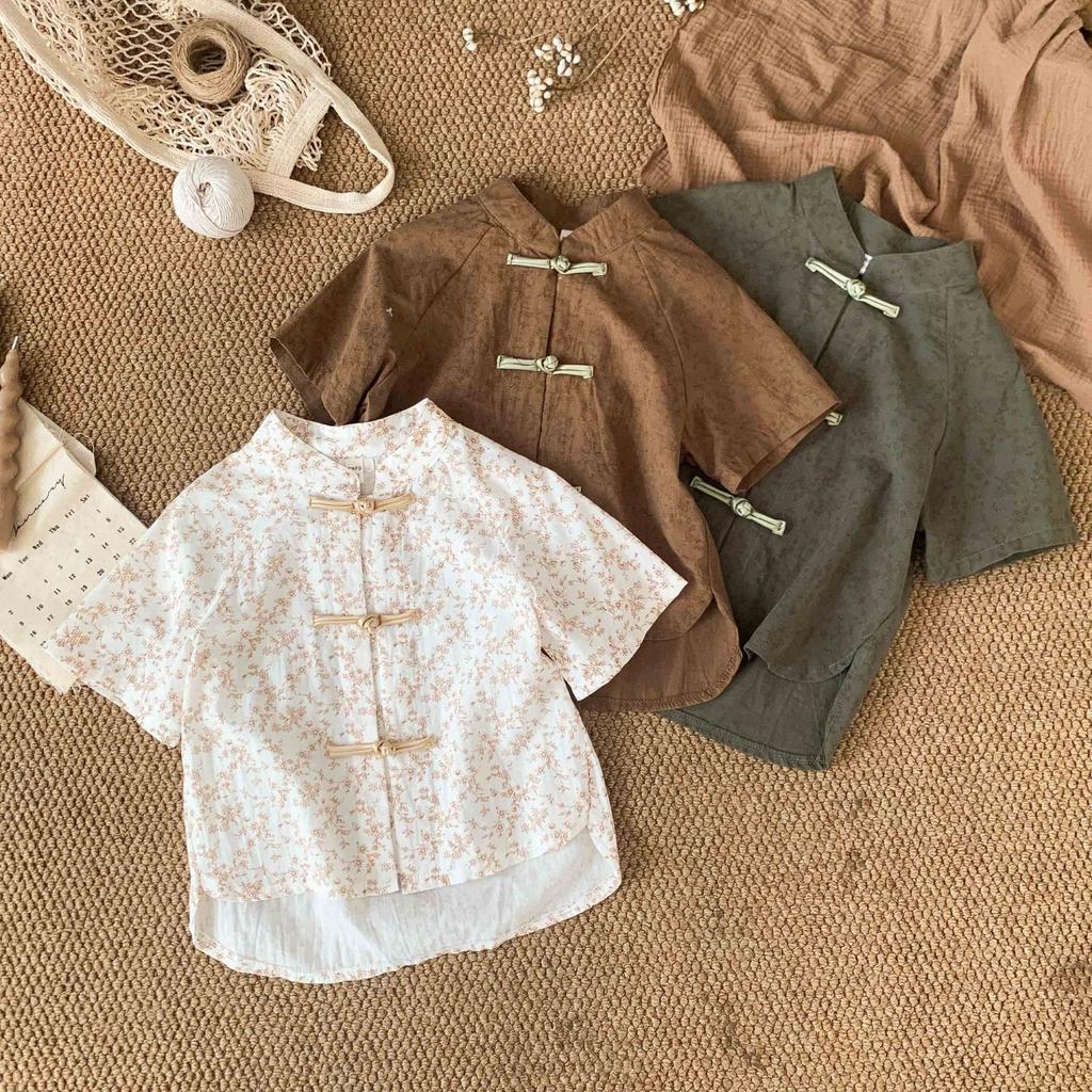 Summer Children's Short Sleeved Shorts Set Cool Tang Style Hanfu Outfit