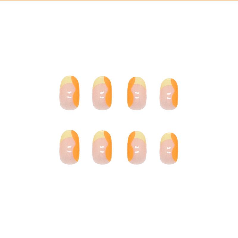 Artificial Nails Round Head Nail Piece Two-color Corrugated Patchwork Piece Ins Style Wear Nail High-quality Nail Piece